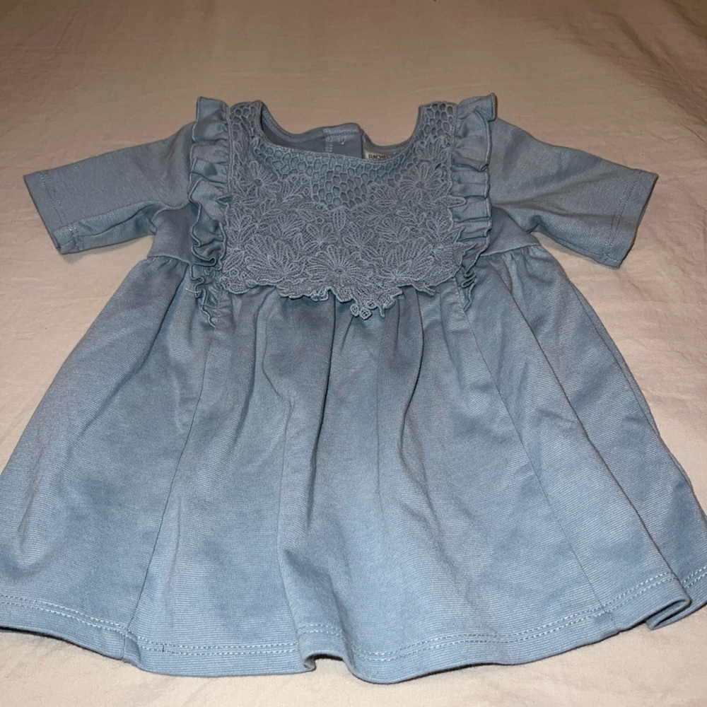 Rachel Zoe Blue lace Floral Ruffle Front Button Back Dress baby girls size 24m